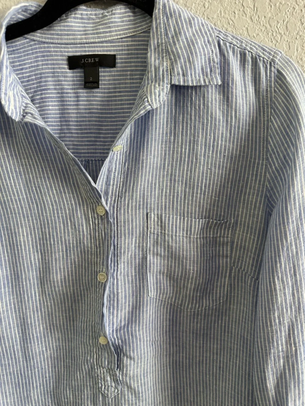 J.Crew Blue White Stripe Popover Button Front Shirt Women’s Size 2 Cotton - Picture 2 of 8